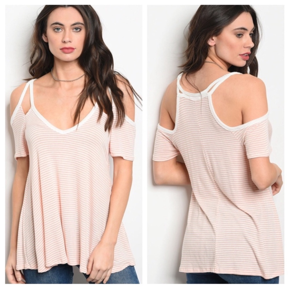 Striped Cold Shoulder Tunic Top